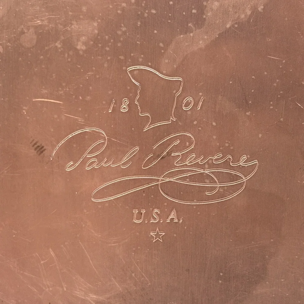Vintage Paul Revere 1801 Copper Bottom Oval Au Gratin Pan Brass Handles 12